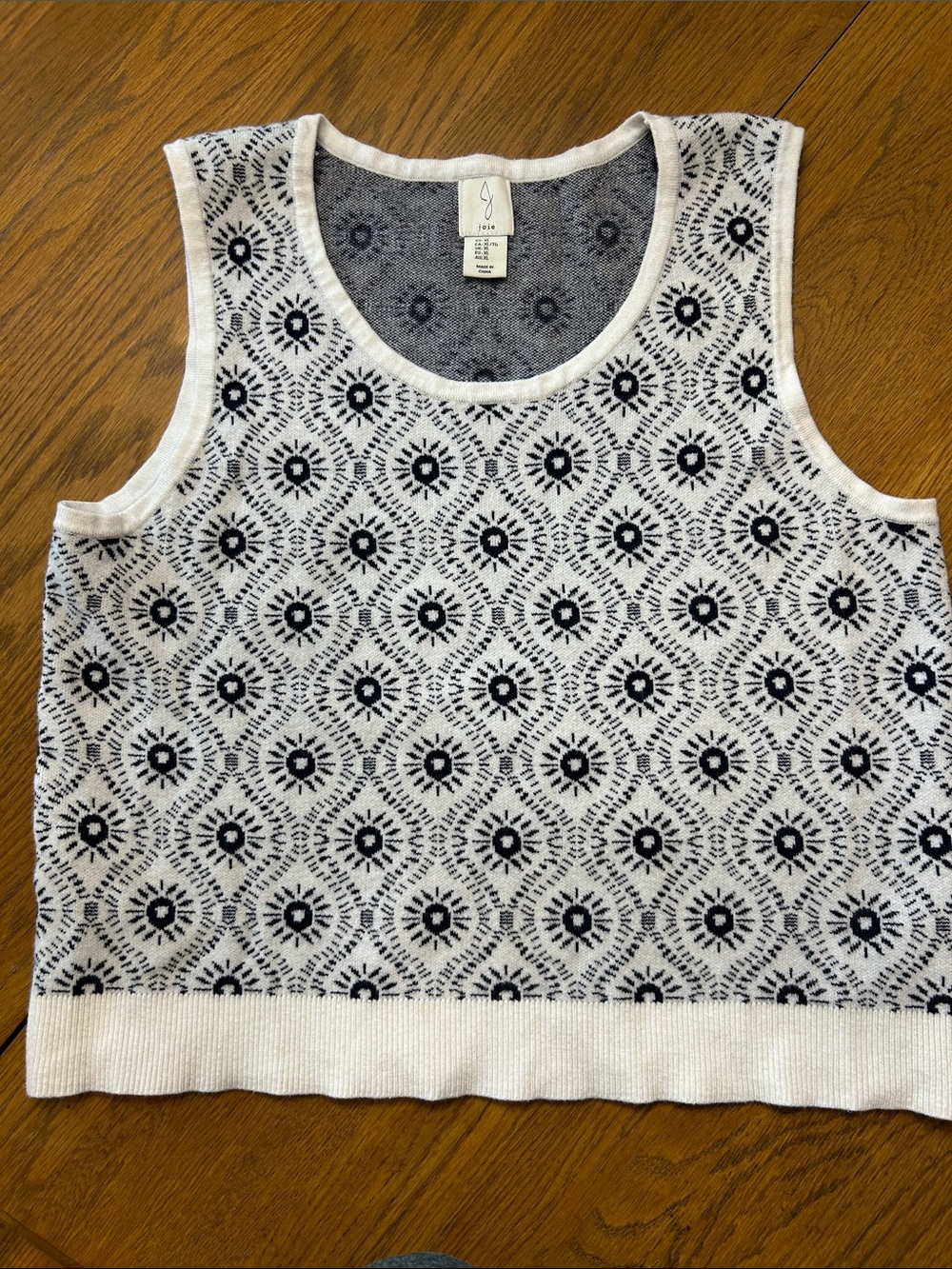 Joie Navy & White Patterned Knit Sweater Tank